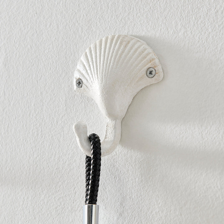 Stornfield | Nautical White Cast Iron Decorative Sculpture Ocean Figure Utility Wall Hook Set of 3 - Seashell, Crab, Seahorse