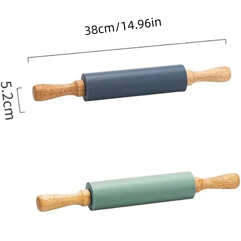 Non-stick silicone rolling pin with wooden handles | Stornfield