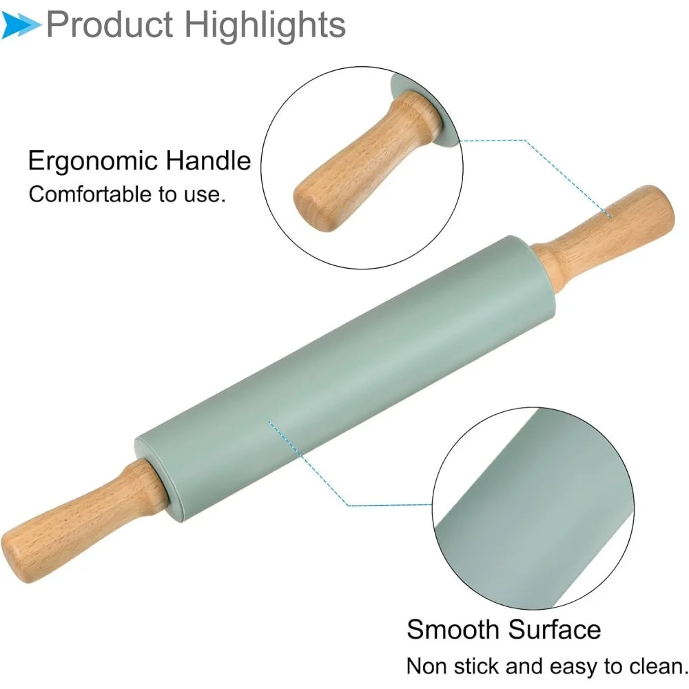 Non-stick silicone rolling pin with wooden handles | Stornfield