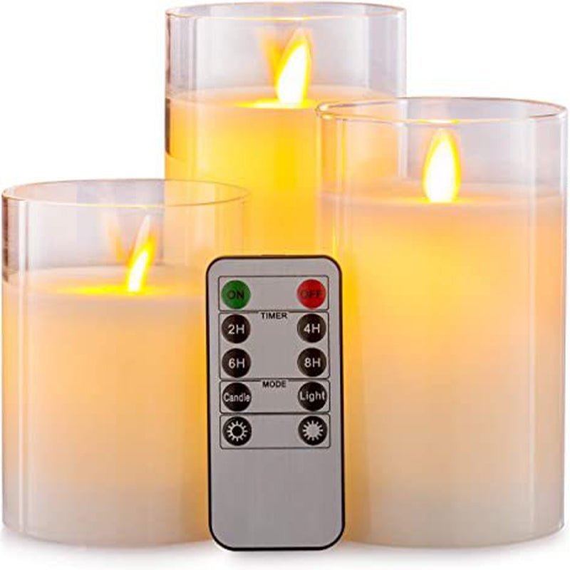 LED candle with remote control & timer in glass design | Stornfield