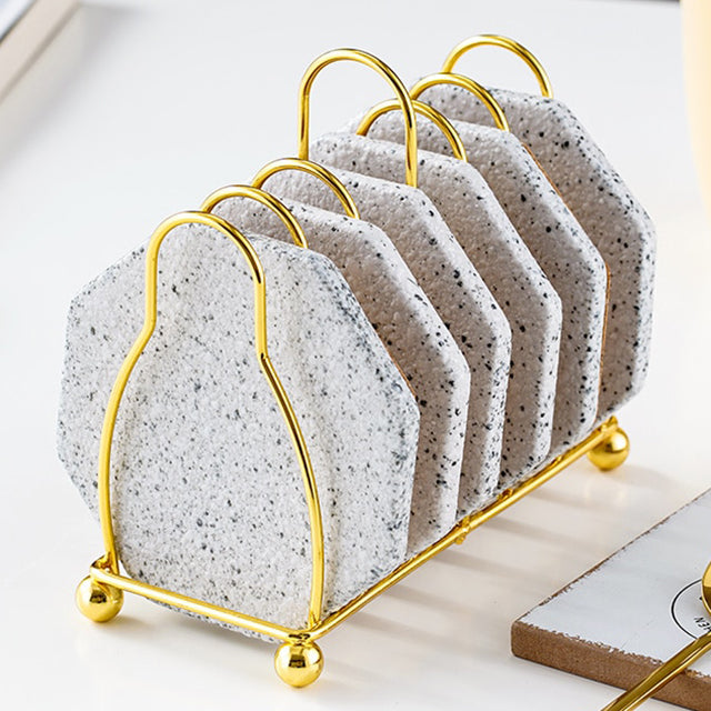 Stornfield | Marbled Ceramic Coaster Set with Holder