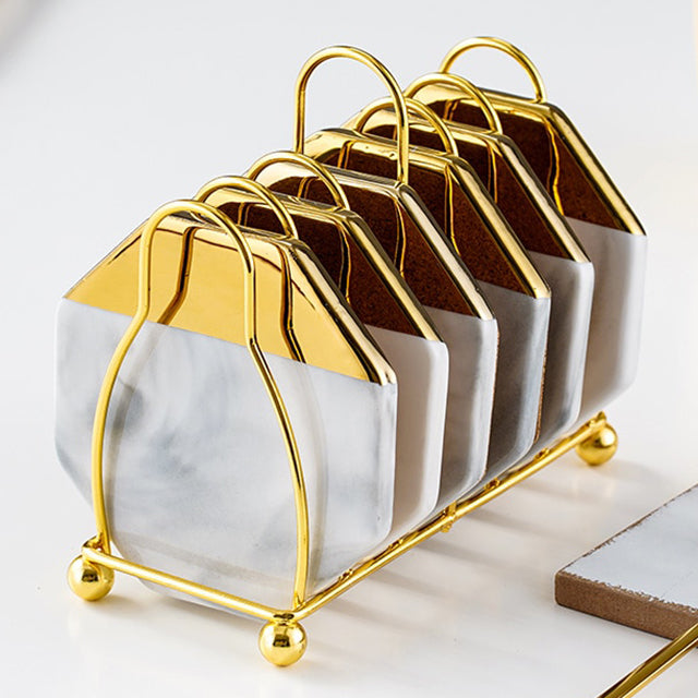 Stornfield | Marbled Ceramic Coaster Set with Holder