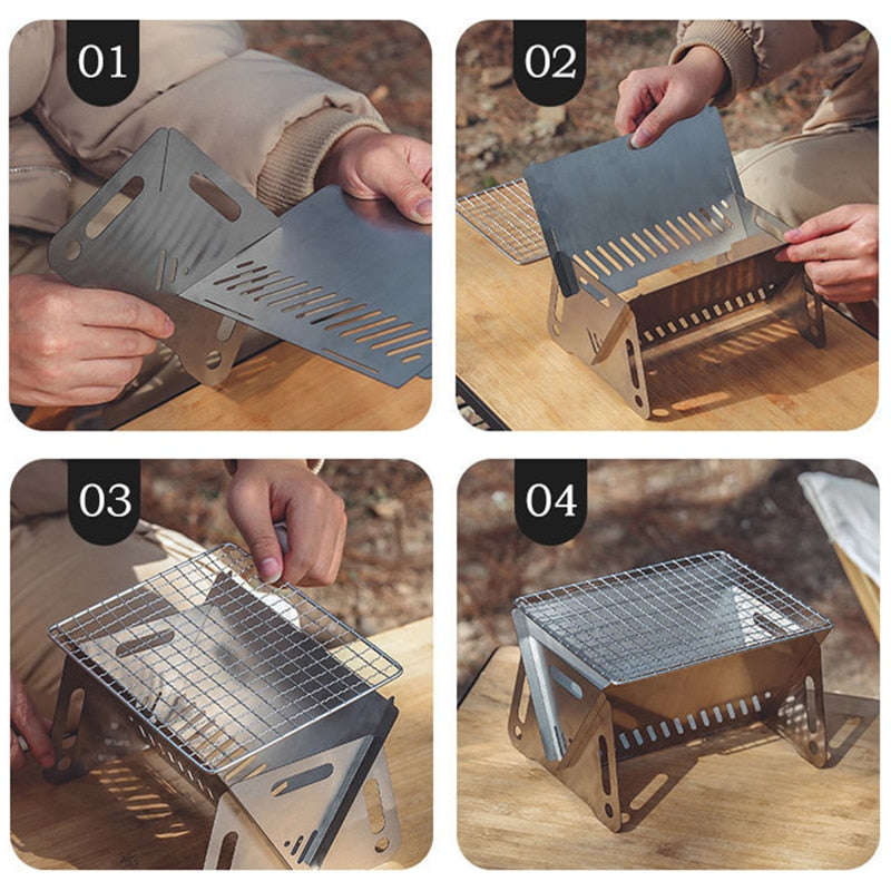 Outdoor Portable BBQ Camping Grill Stainless Steel Folding Grill | Stornfield