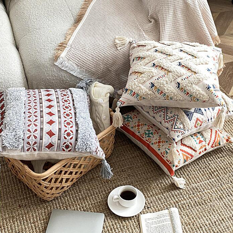 Boho lined fringe throw pillow cover | Stornfield