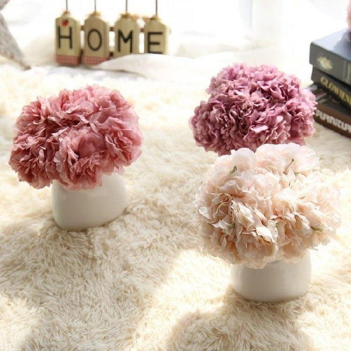 Stornfield | Elegant Peony Silk Flower Bouquet - Set of 5 Heads