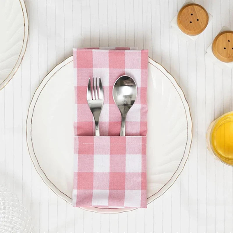 Washable Pink Plaid Polyester Cloth Napkins | Stornfield