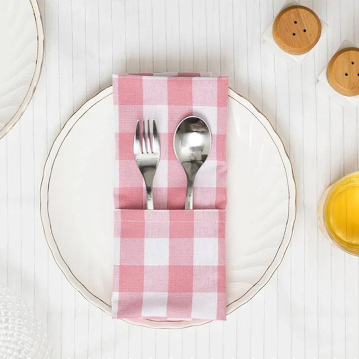 Washable Pink Plaid Polyester Cloth Napkins | Stornfield