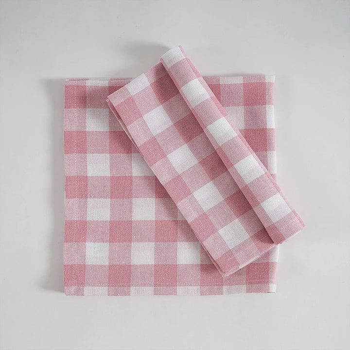 Washable Pink Plaid Polyester Cloth Napkins | Stornfield