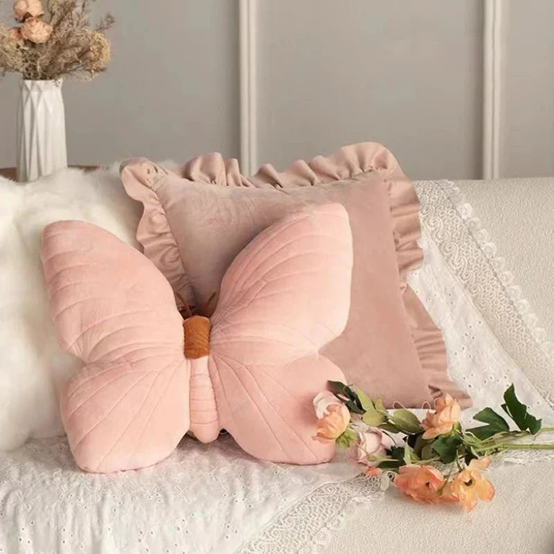 Pink Plush Butterfly Cushion Pad for Sofa and Bedroom | Stornfield