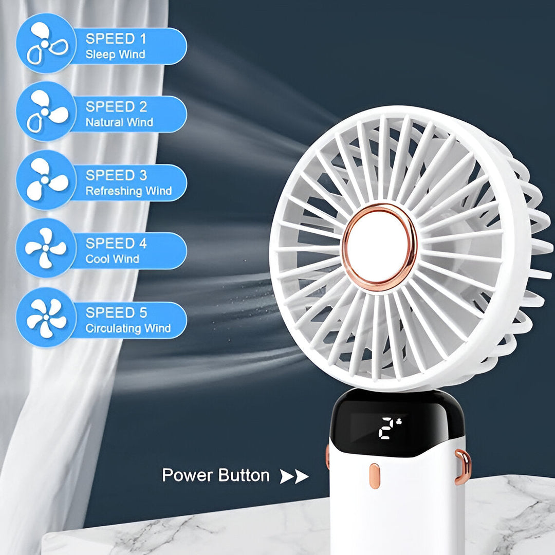 Rechargeable Handheld Mini Fan | 5-Speed, 90-Degree Adjustable & Quiet for Office, Home & Outdoor Use | Stornfield
