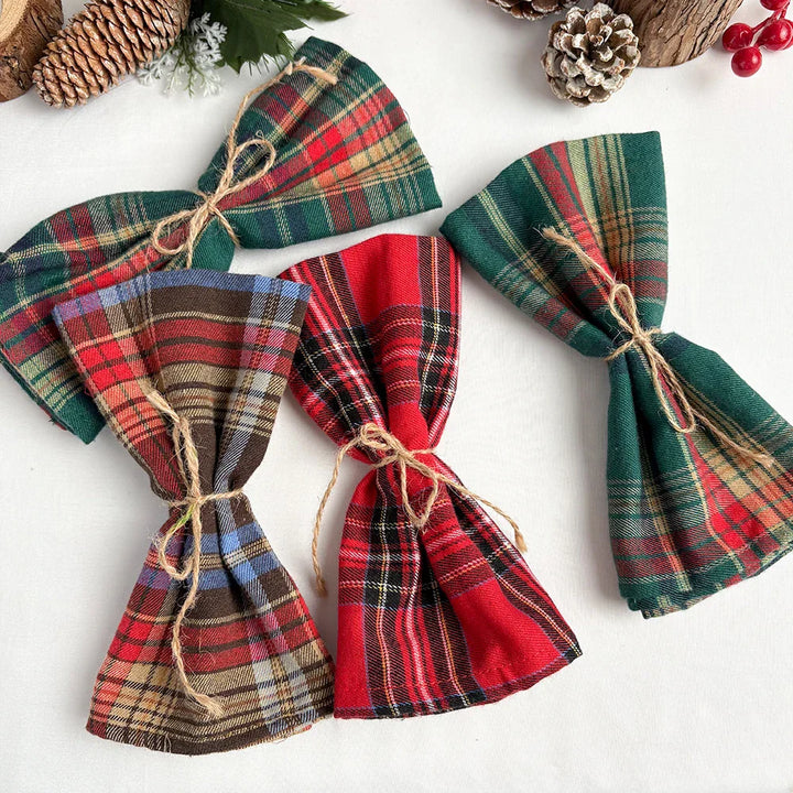 Set of 4 Cotton Checked Fringe Napkins Reusable Fabric Napkins | Stornfield