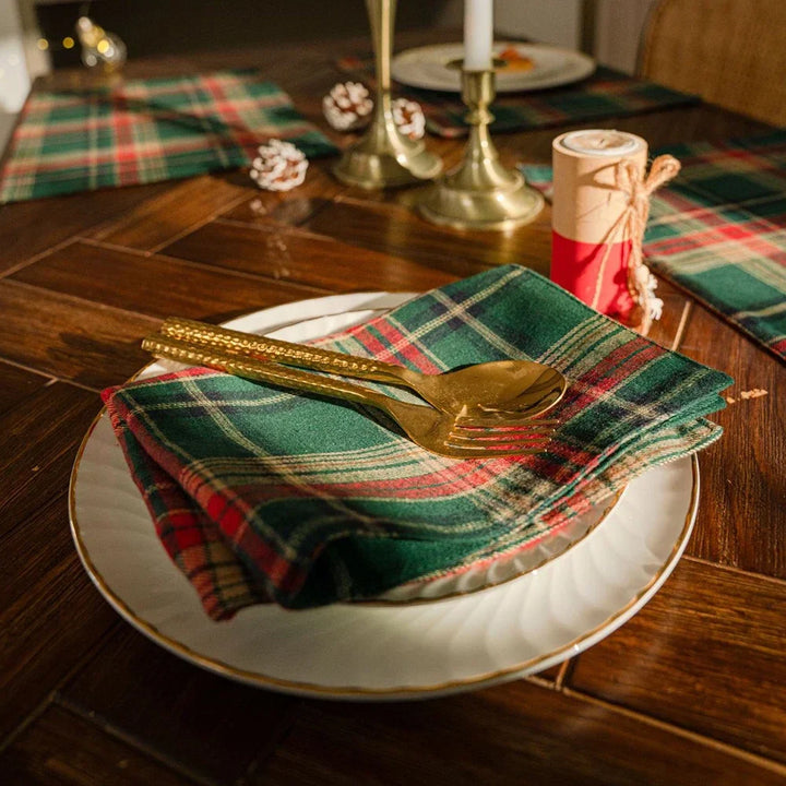 Set of 4 Cotton Checked Fringe Napkins Reusable Fabric Napkins | Stornfield