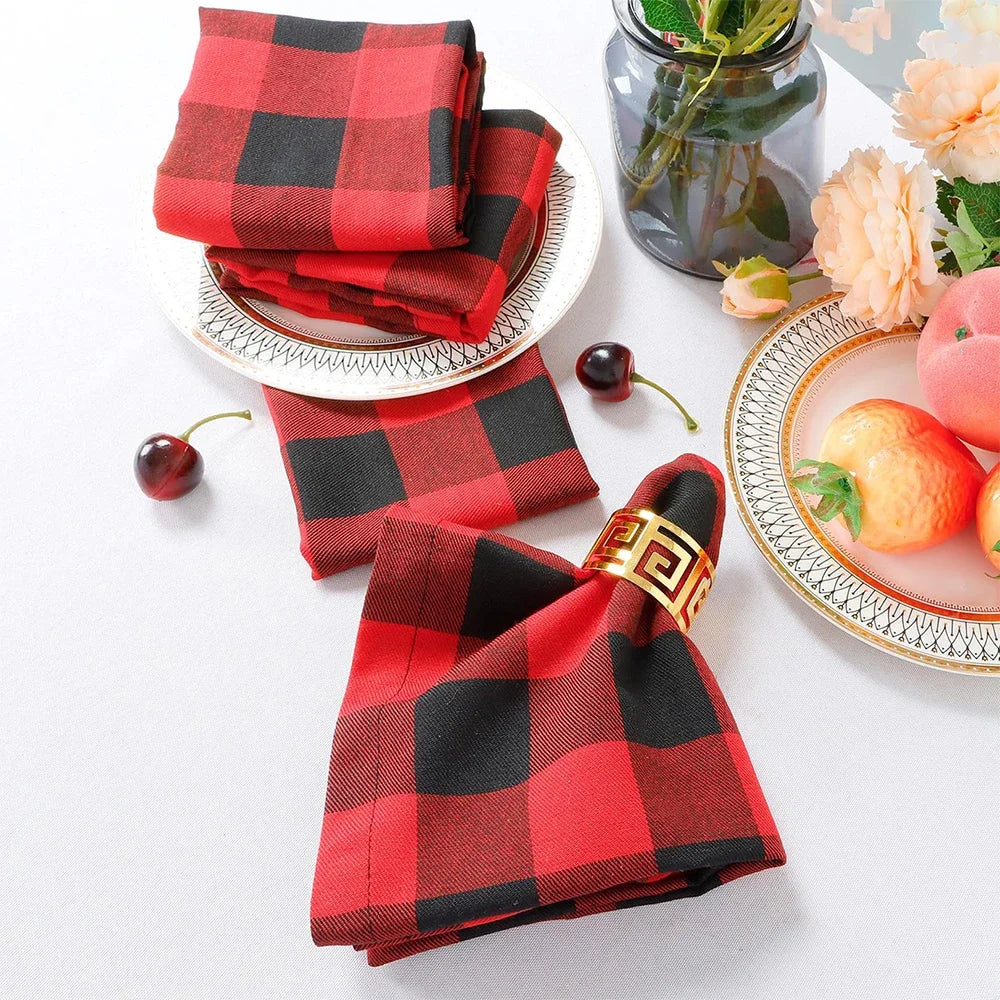 Set of 4 Cotton Checked Fringe Napkins Reusable Fabric Napkins | Stornfield