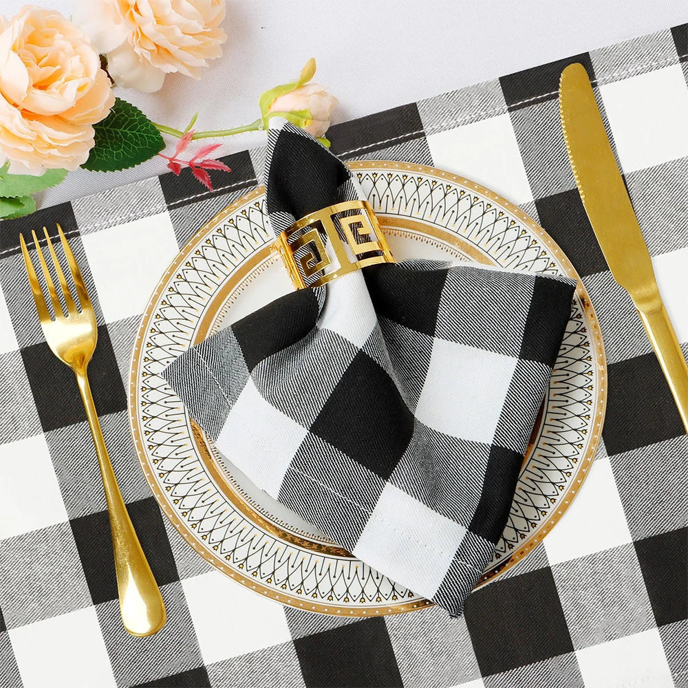 Set of 4 Cotton Checked Fringe Napkins Reusable Fabric Napkins | Stornfield