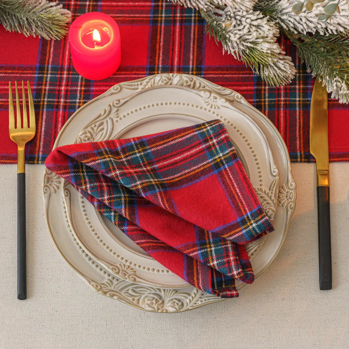 Set of 4 Cotton Checked Fringe Napkins Reusable Fabric Napkins | Stornfield