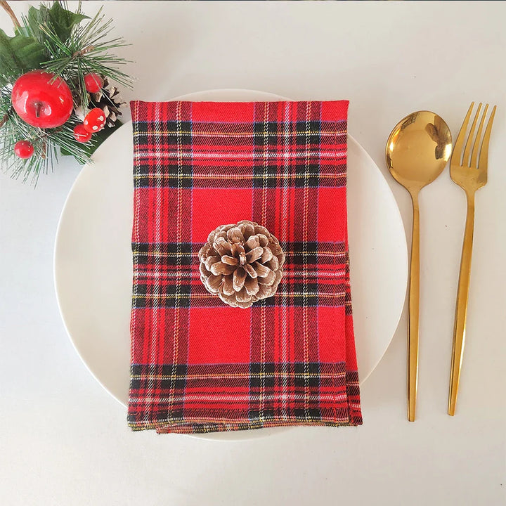 Set of 4 Cotton Checked Fringe Napkins Reusable Fabric Napkins | Stornfield