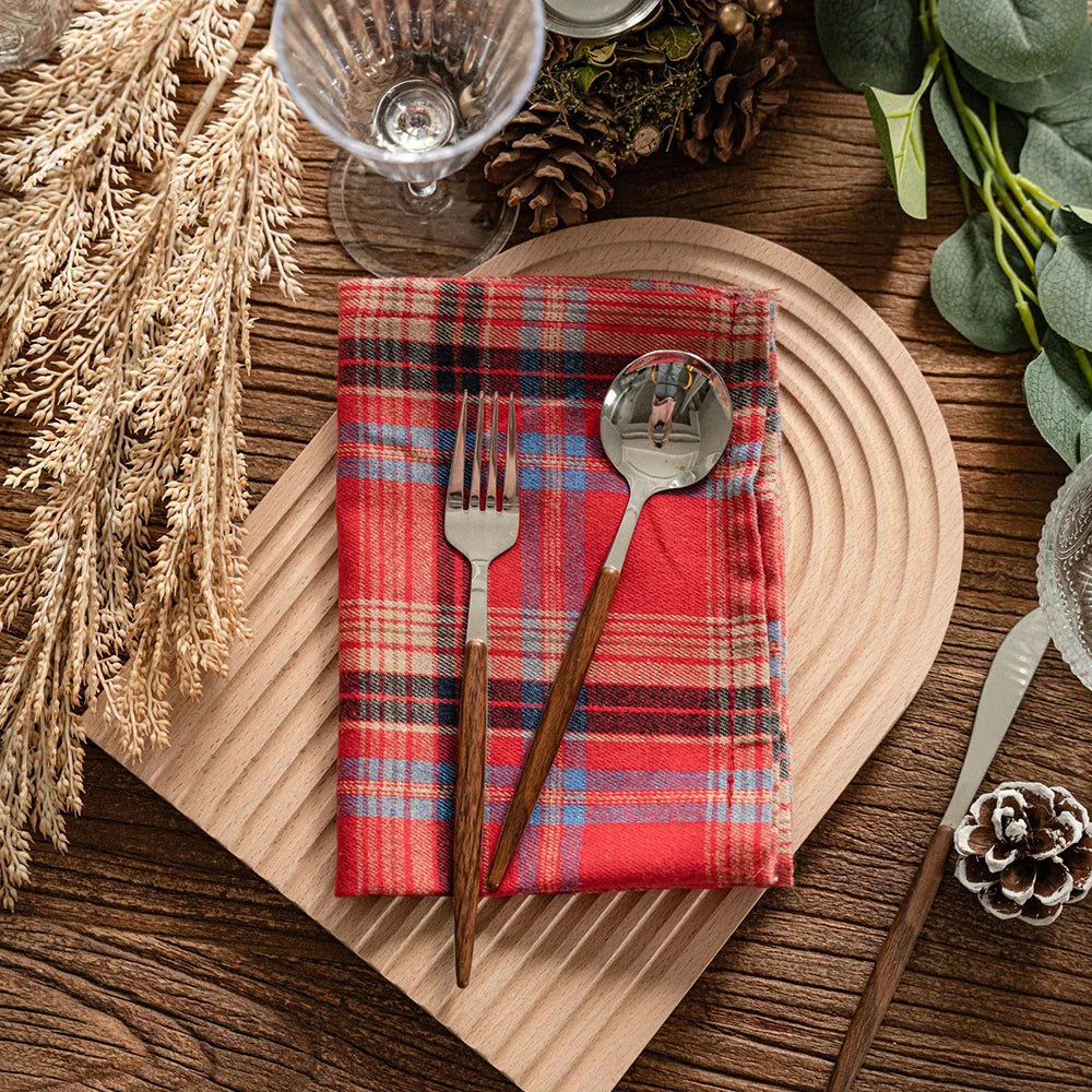 Set of 4 Cotton Checked Fringe Napkins Reusable Fabric Napkins | Stornfield
