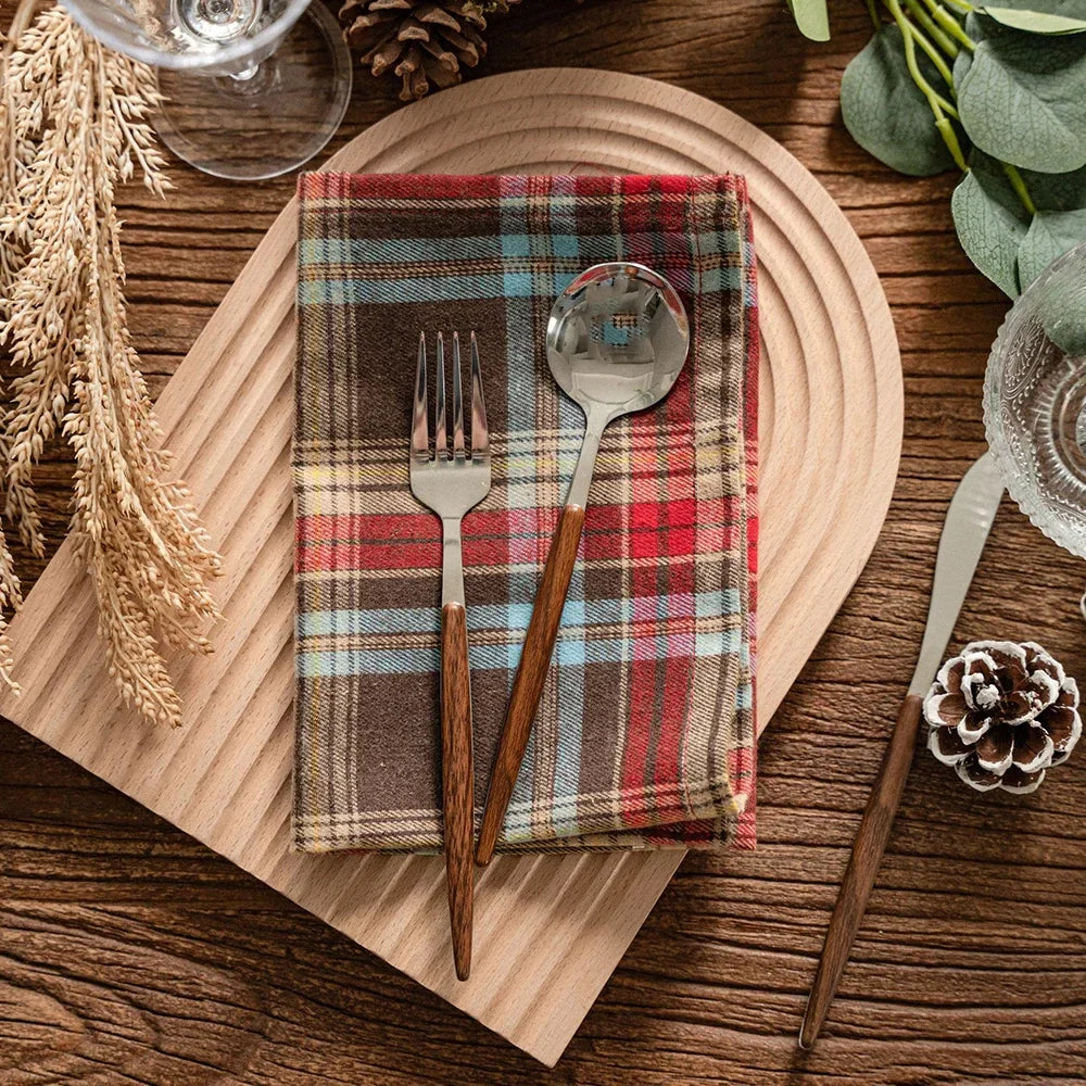 Set of 4 Cotton Checked Fringe Napkins Reusable Fabric Napkins | Stornfield