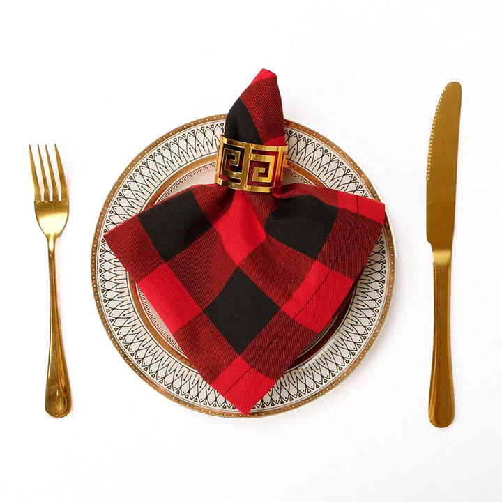 Set of 4 Cotton Checked Fringe Napkins Reusable Fabric Napkins | Stornfield