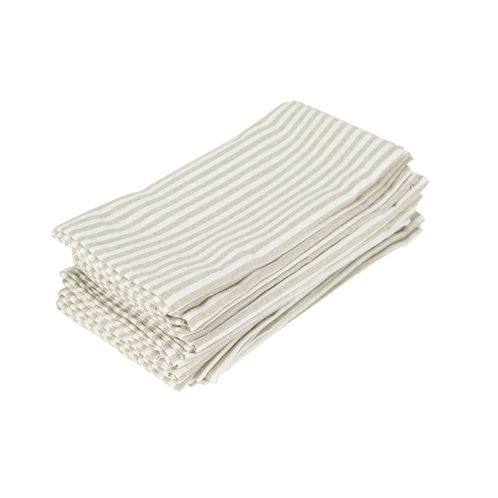 Cotton Linen Blend Dinner Napkins with Solid Stripes, Set of 12 Cloth Napkins | Stornfield