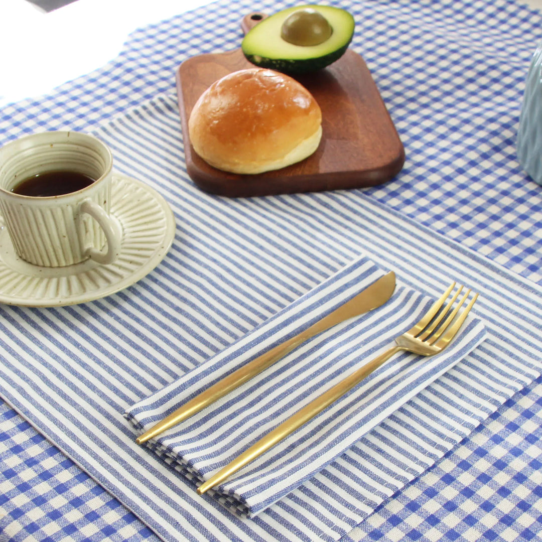 Cotton Linen Blend Dinner Napkins with Solid Stripes, Set of 12 Cloth Napkins | Stornfield