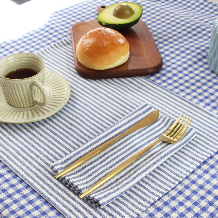 Cotton Linen Blend Dinner Napkins with Solid Stripes, Set of 12 Cloth Napkins | Stornfield