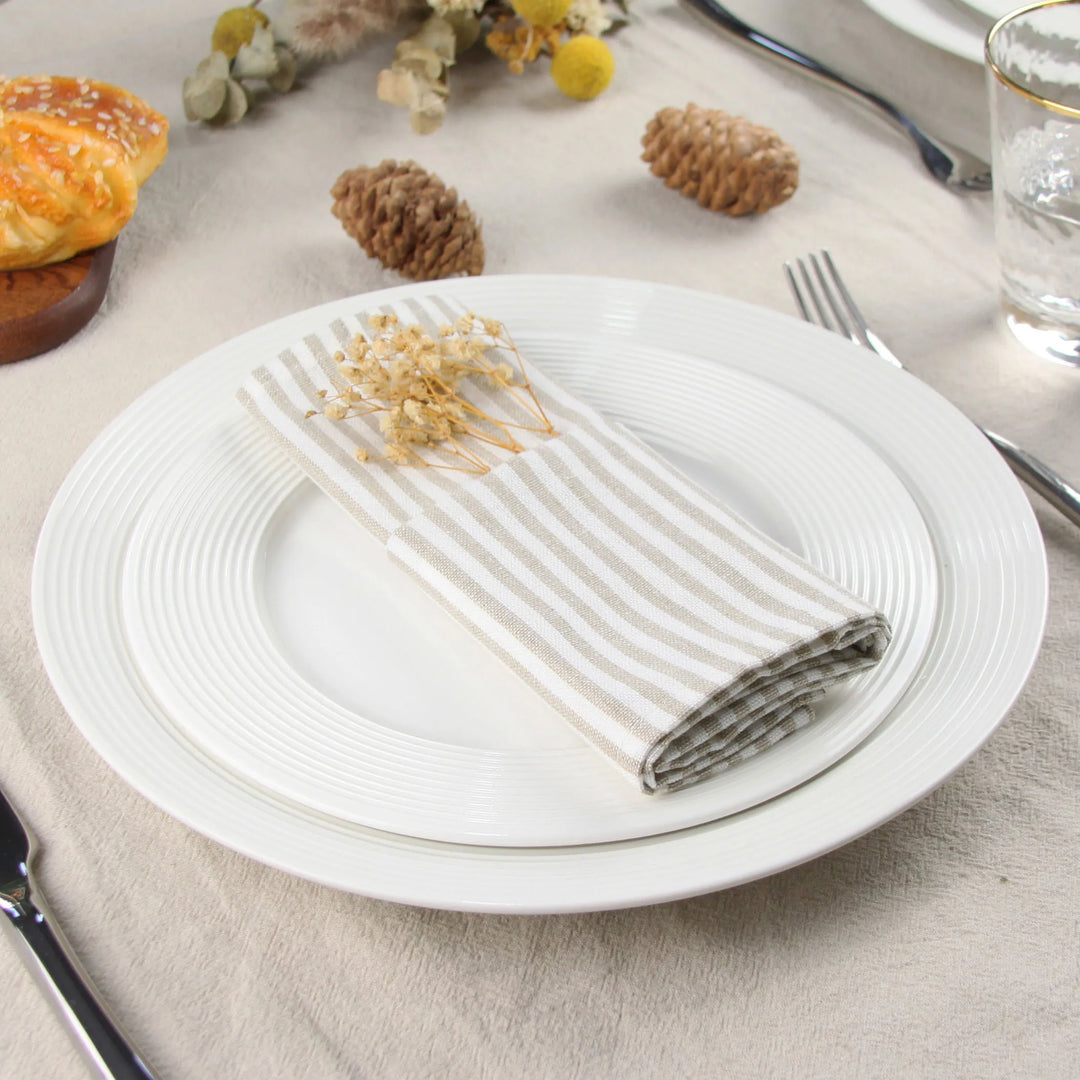 Cotton Linen Blend Dinner Napkins with Solid Stripes, Set of 12 Cloth Napkins | Stornfield