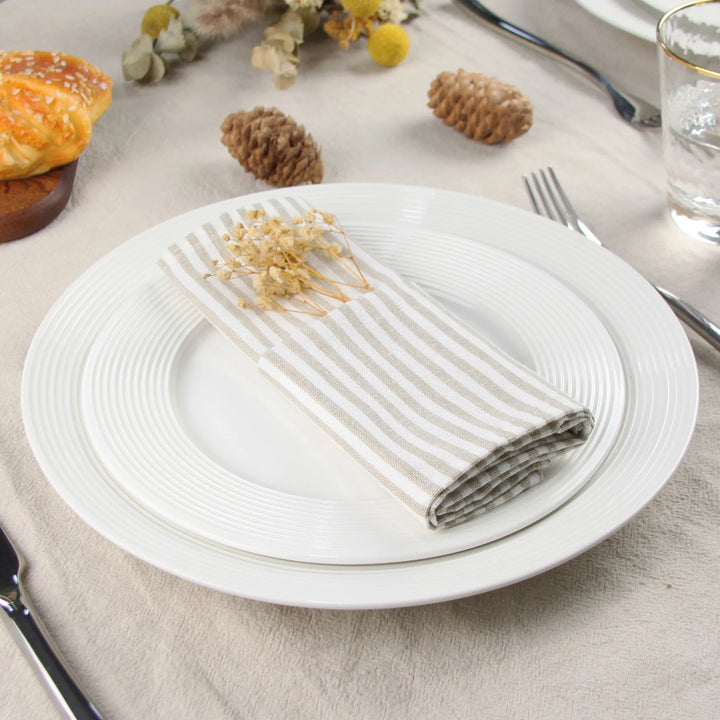 Cotton Linen Blend Dinner Napkins with Solid Stripes, Set of 12 Cloth Napkins | Stornfield