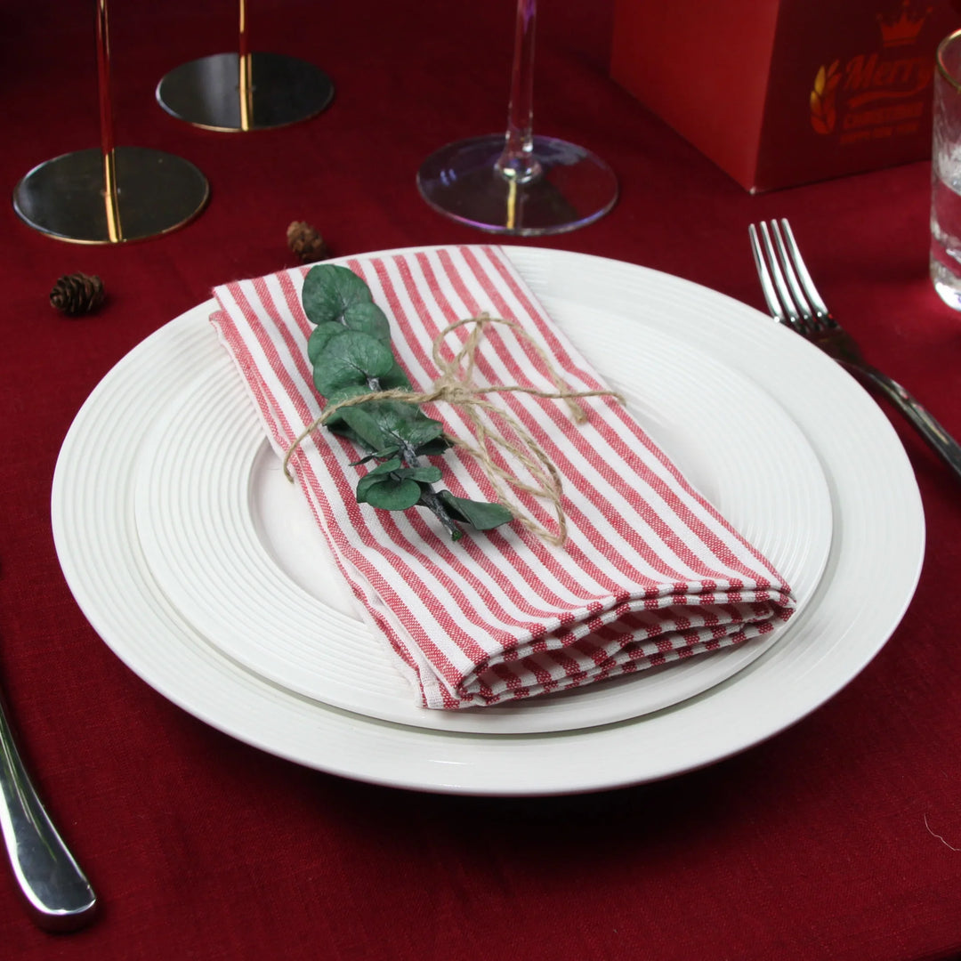 Cotton Linen Blend Dinner Napkins with Solid Stripes, Set of 12 Cloth Napkins | Stornfield