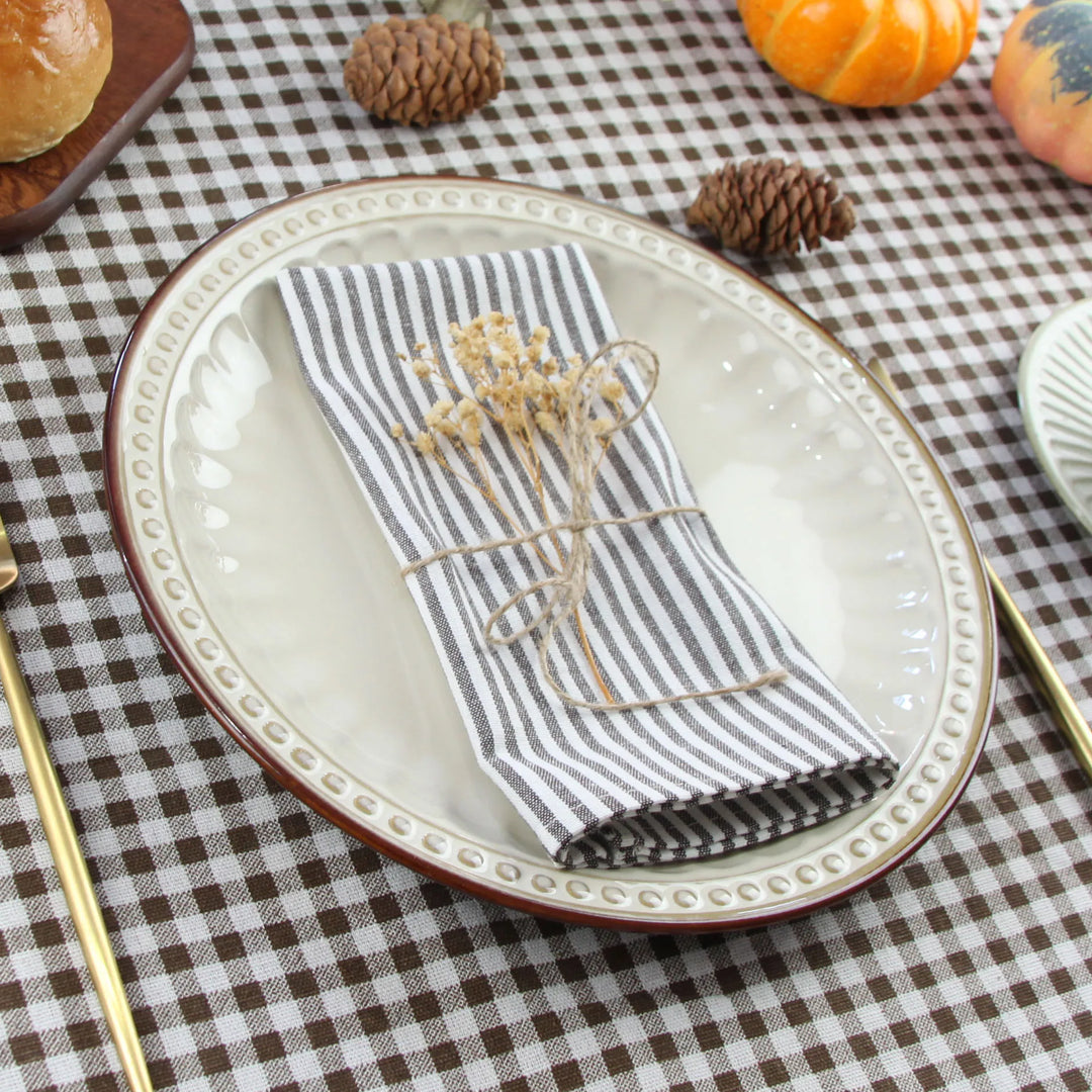 Cotton Linen Blend Dinner Napkins with Solid Stripes, Set of 12 Cloth Napkins | Stornfield