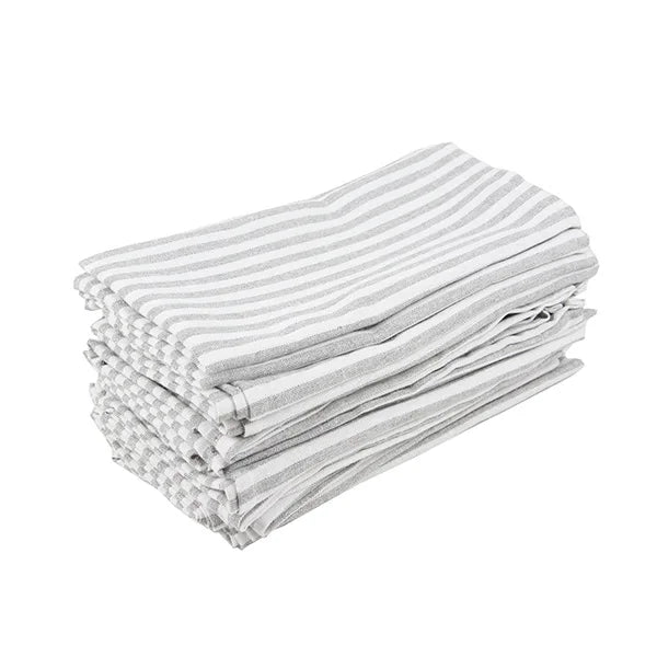 Cotton Linen Blend Dinner Napkins with Solid Stripes, Set of 12 Cloth Napkins | Stornfield