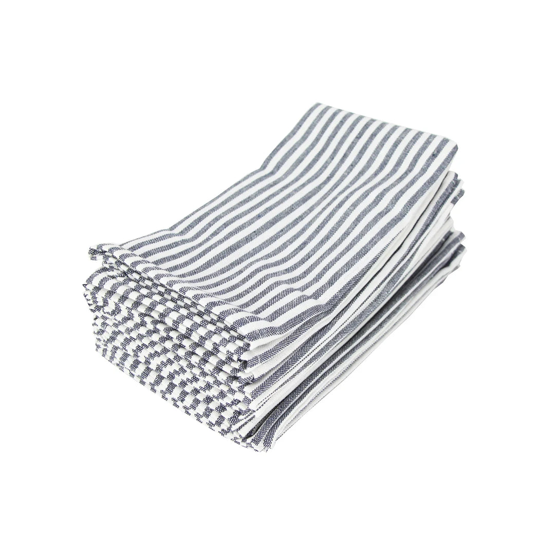 Cotton Linen Blend Dinner Napkins with Solid Stripes, Set of 12 Cloth Napkins | Stornfield