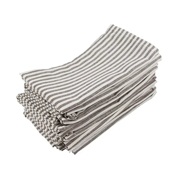 Cotton Linen Blend Dinner Napkins with Solid Stripes, Set of 12 Cloth Napkins | Stornfield