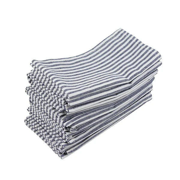 Cotton Linen Blend Dinner Napkins with Solid Stripes, Set of 12 Cloth Napkins | Stornfield