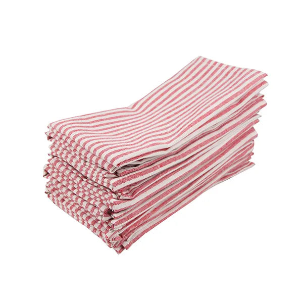 Cotton Linen Blend Dinner Napkins with Solid Stripes, Set of 12 Cloth Napkins | Stornfield