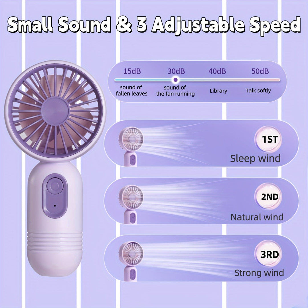 1PC Mini Portable Fan, USB Rechargeable, With 3 Speeds - Handheld Fan For Men And Women - Perfect For Office, Outdoor, Travel, And Camping | Stornfield