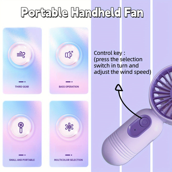 1PC Mini Portable Fan, USB Rechargeable, With 3 Speeds - Handheld Fan For Men And Women - Perfect For Office, Outdoor, Travel, And Camping | Stornfield