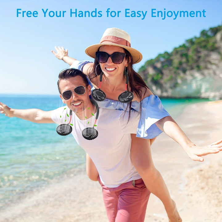 1pc USB Rechargeable Portable Neck Fan - Hands-Free Personal Wear Fan with 360° Adjustable 3-Speed Settings for Travel, Office, Home, and Outdoor Use | Stornfield