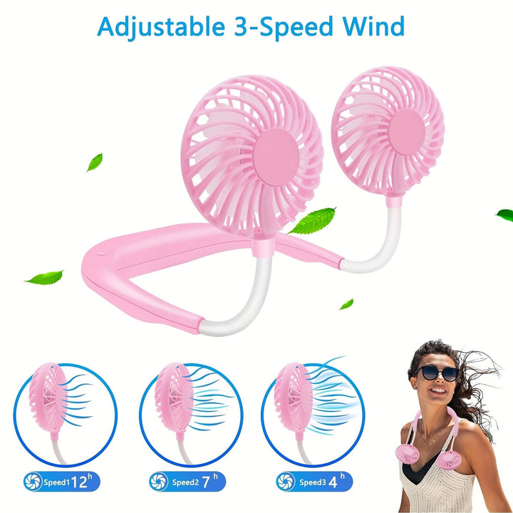 1pc USB Rechargeable Portable Neck Fan - Hands-Free Personal Wear Fan with 360° Adjustable 3-Speed Settings for Travel, Office, Home, and Outdoor Use | Stornfield