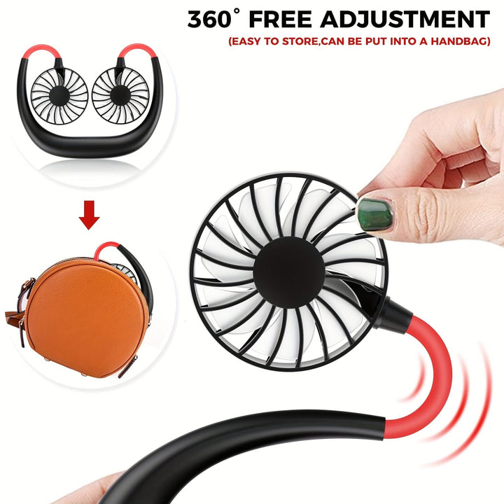 1pc USB Rechargeable Portable Neck Fan - Hands-Free Personal Wear Fan with 360° Adjustable 3-Speed Settings for Travel, Office, Home, and Outdoor Use | Stornfield