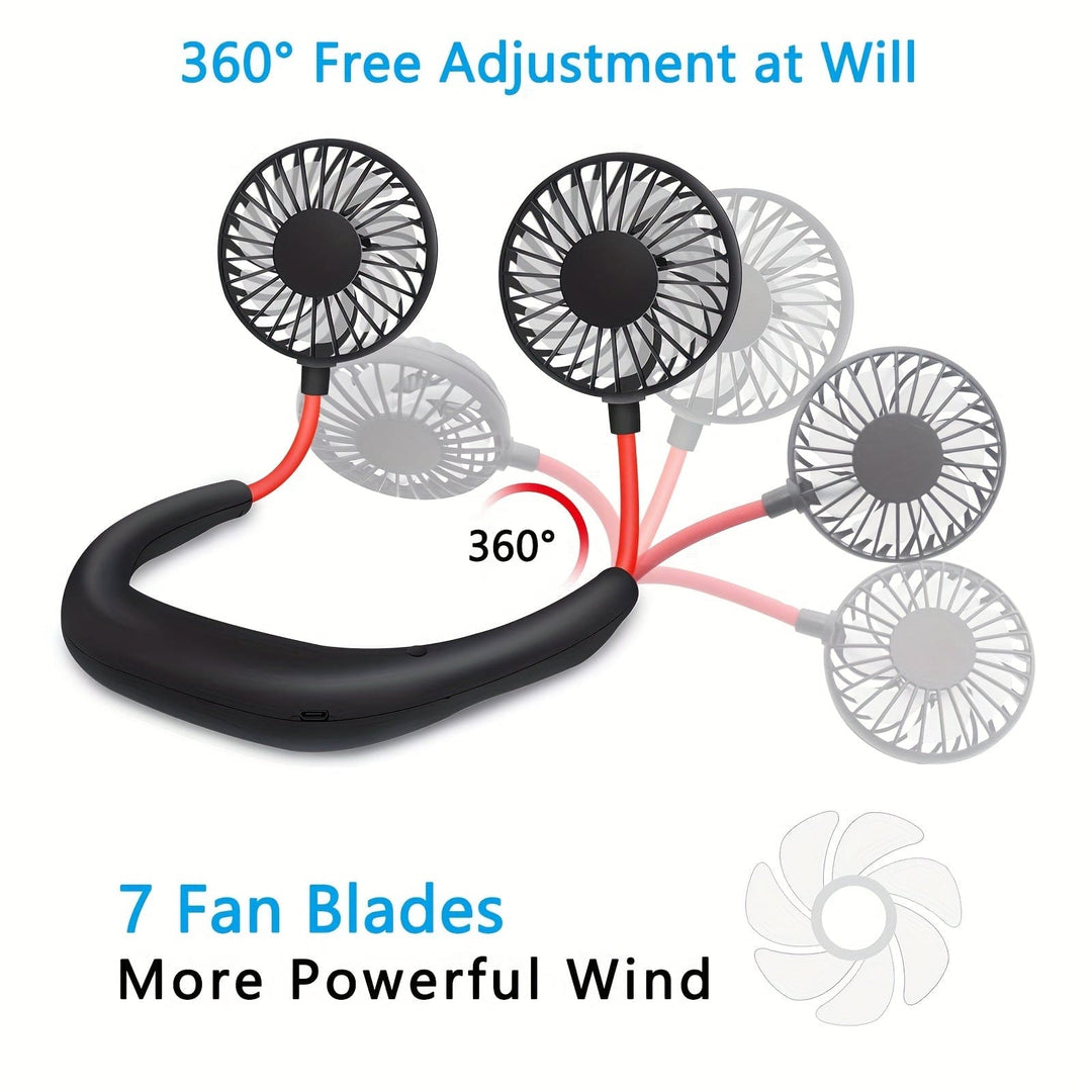1pc USB Rechargeable Portable Neck Fan - Hands-Free Personal Wear Fan with 360° Adjustable 3-Speed Settings for Travel, Office, Home, and Outdoor Use | Stornfield
