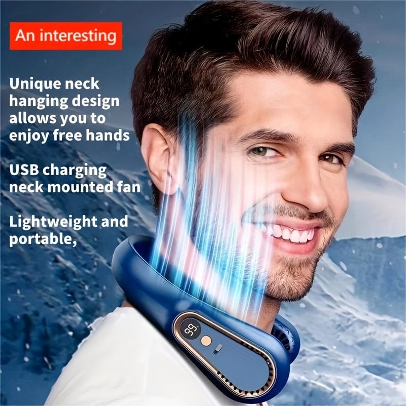 1pc Vaneless Hanging Neck Fan, Portable USB Cooler Fan With 5 Speeds And Digital Display - Super Strong Technology And Bladeless Design For Outdoor Use | Stornfield