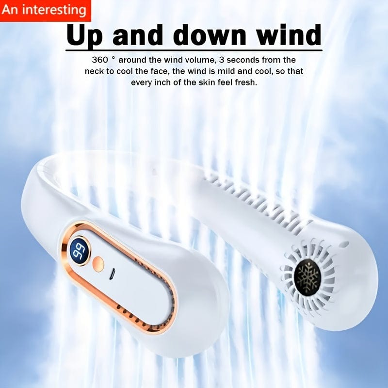 1pc Vaneless Hanging Neck Fan, Portable USB Cooler Fan With 5 Speeds And Digital Display - Super Strong Technology And Bladeless Design For Outdoor Use | Stornfield