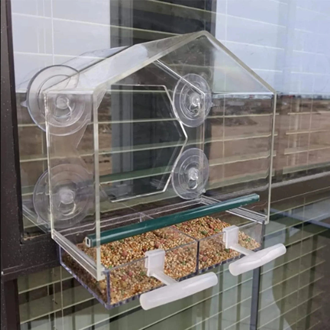 Acrylic Clear Glass Window Birds Hanging Feeder Birdhouse Food Feeding House Table Seed Peanut Suction Cup | Stornfield