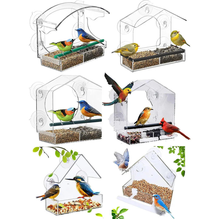 Acrylic Clear Glass Window Birds Hanging Feeder Birdhouse Food Feeding House Table Seed Peanut Suction Cup | Stornfield