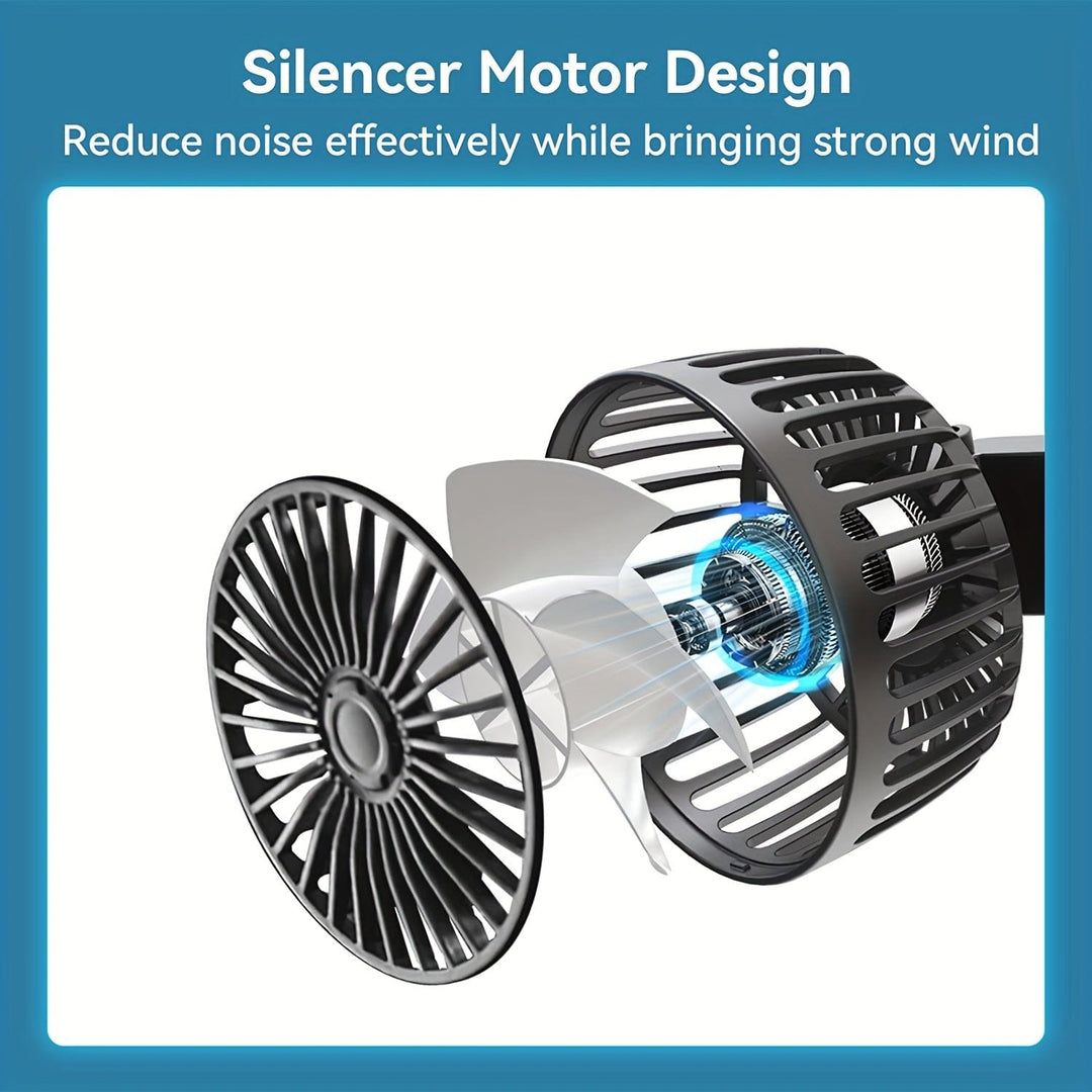 1pc Car Fan, Car Small Air Conditioner, Double-headed Rear Fan, Strong Wind, 360 Degrees Rotation, Large Air Volume, Subwoofer Operation, Base Fixed Clip Mounting Method, Suitable For Car Home | Stornfield