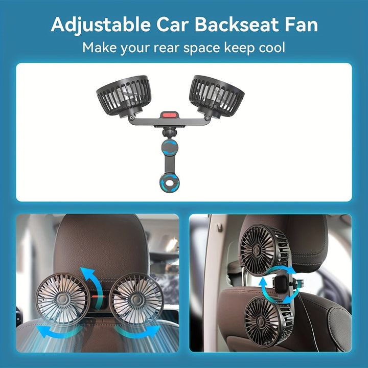 1pc Car Fan, Car Small Air Conditioner, Double-headed Rear Fan, Strong Wind, 360 Degrees Rotation, Large Air Volume, Subwoofer Operation, Base Fixed Clip Mounting Method, Suitable For Car Home | Stornfield