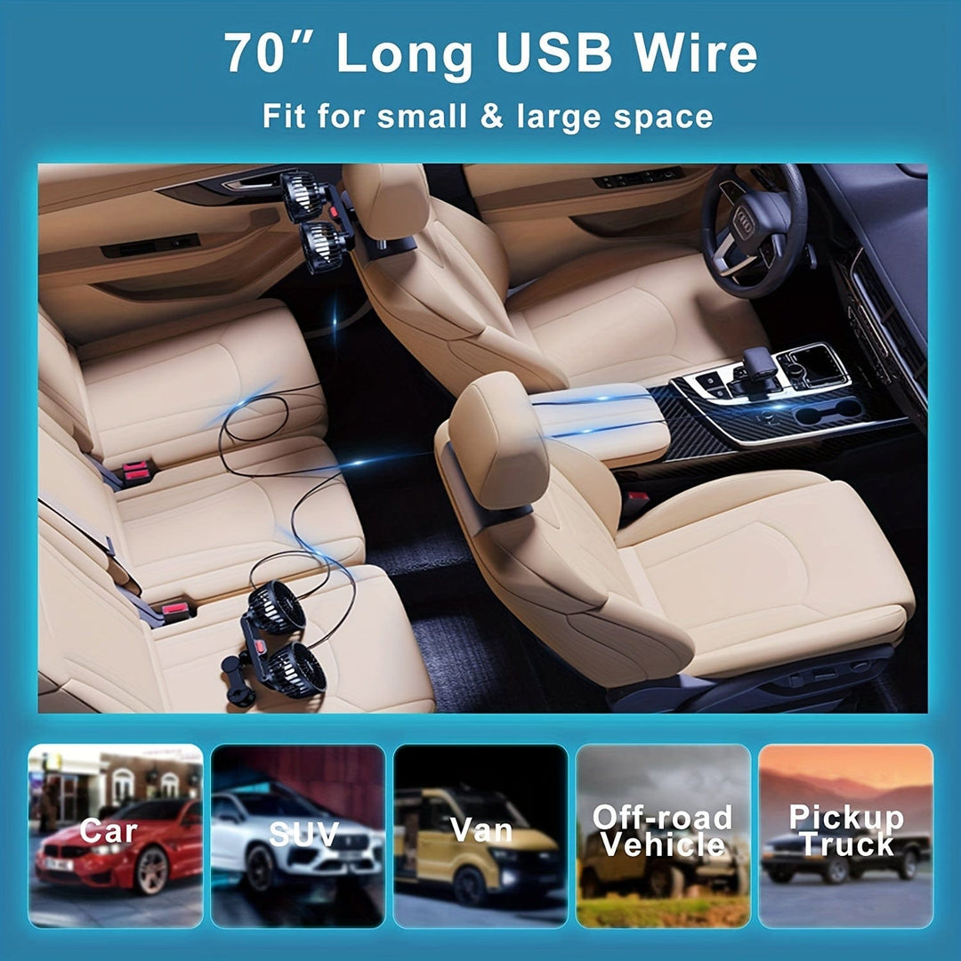 1pc Car Fan, Car Small Air Conditioner, Double-headed Rear Fan, Strong Wind, 360 Degrees Rotation, Large Air Volume, Subwoofer Operation, Base Fixed Clip Mounting Method, Suitable For Car Home | Stornfield