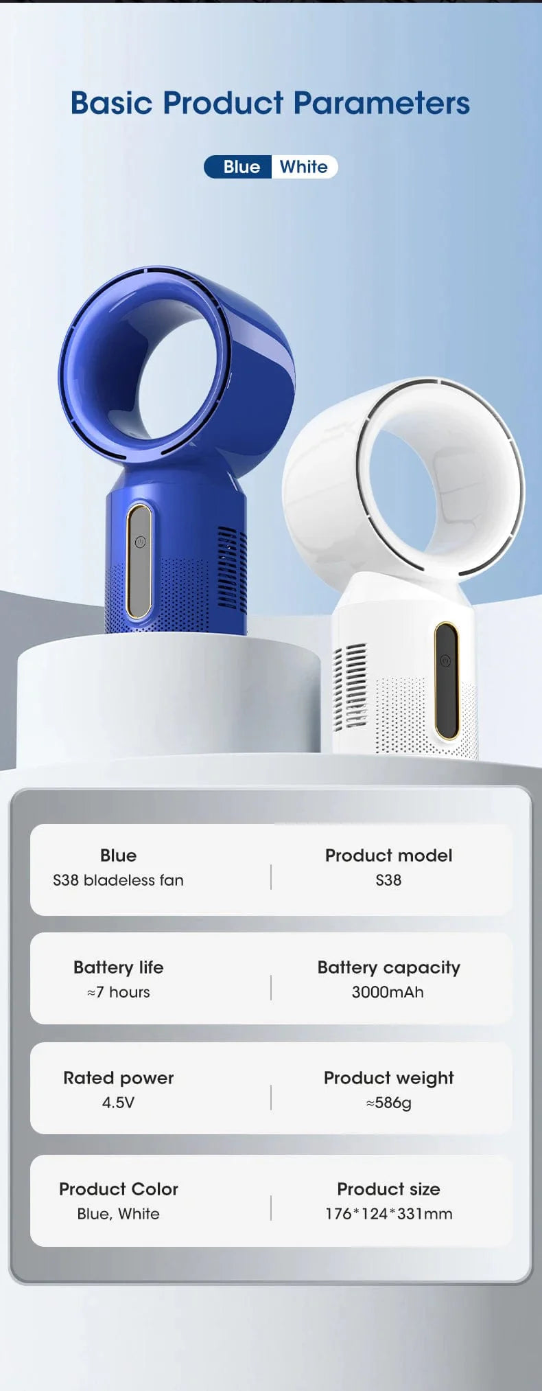 Desktop Bladeless Electric Fan Table Fan 5 Speed Tower Fan For Baby Cooler Air Conditioner USB Rechargeable Cooler Fan | Stornfield