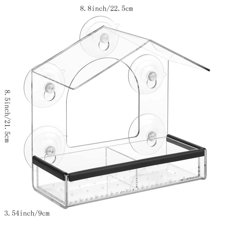 Acrylic Clear Glass Window Birds Hanging Feeder Birdhouse Food Feeding House Table Seed Peanut Suction Cup | Stornfield